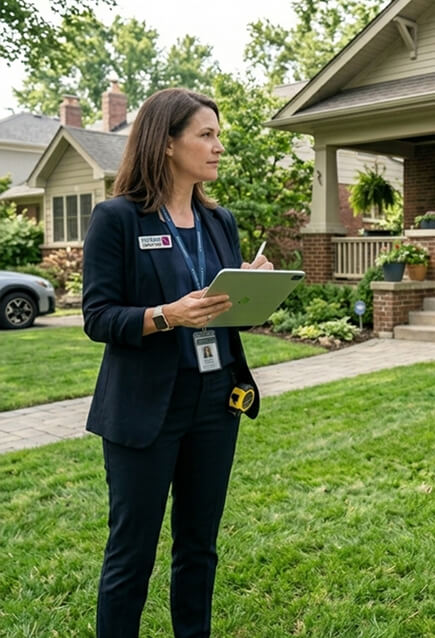 A realtor standing in front of a property