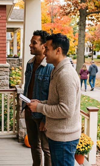 Potential renters standing outside of home